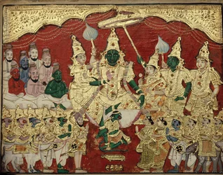 De raad van Rama, Tanjavore School of Painting, eind 19e eeuw, Tamil Nadu, India